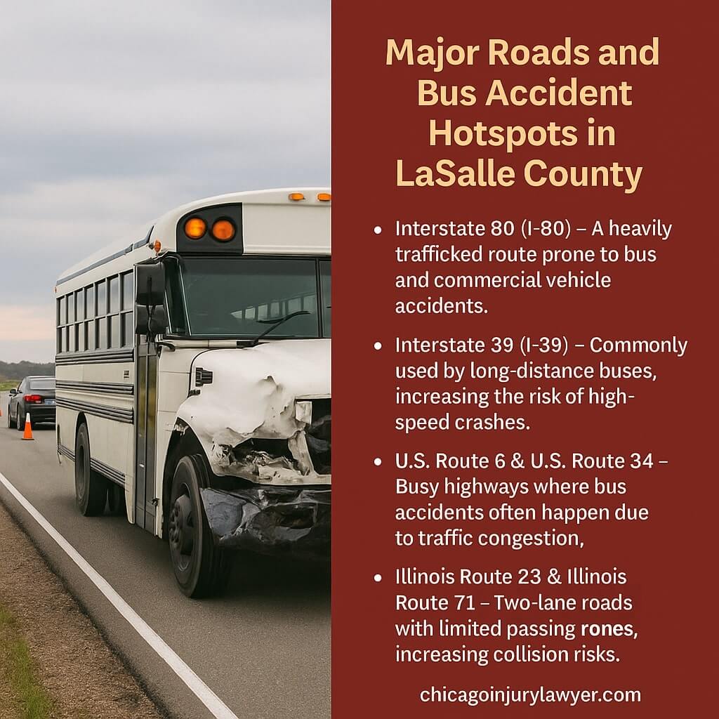Major Roads and Bus Accident Hotspots in LaSalle County